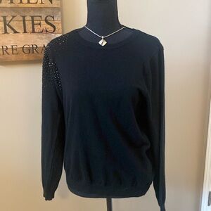 DELUC black beaded sweater, Sz L, soft, NWOT, never worn